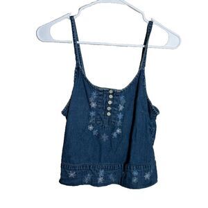 Baby Dolls Tank Top Women's Medium Cropped Embroidered Floral Button Casual